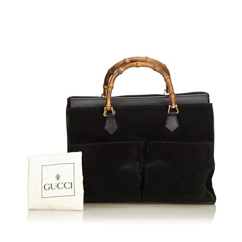 gucci bamboo black suede bag|authentic Gucci bamboo.